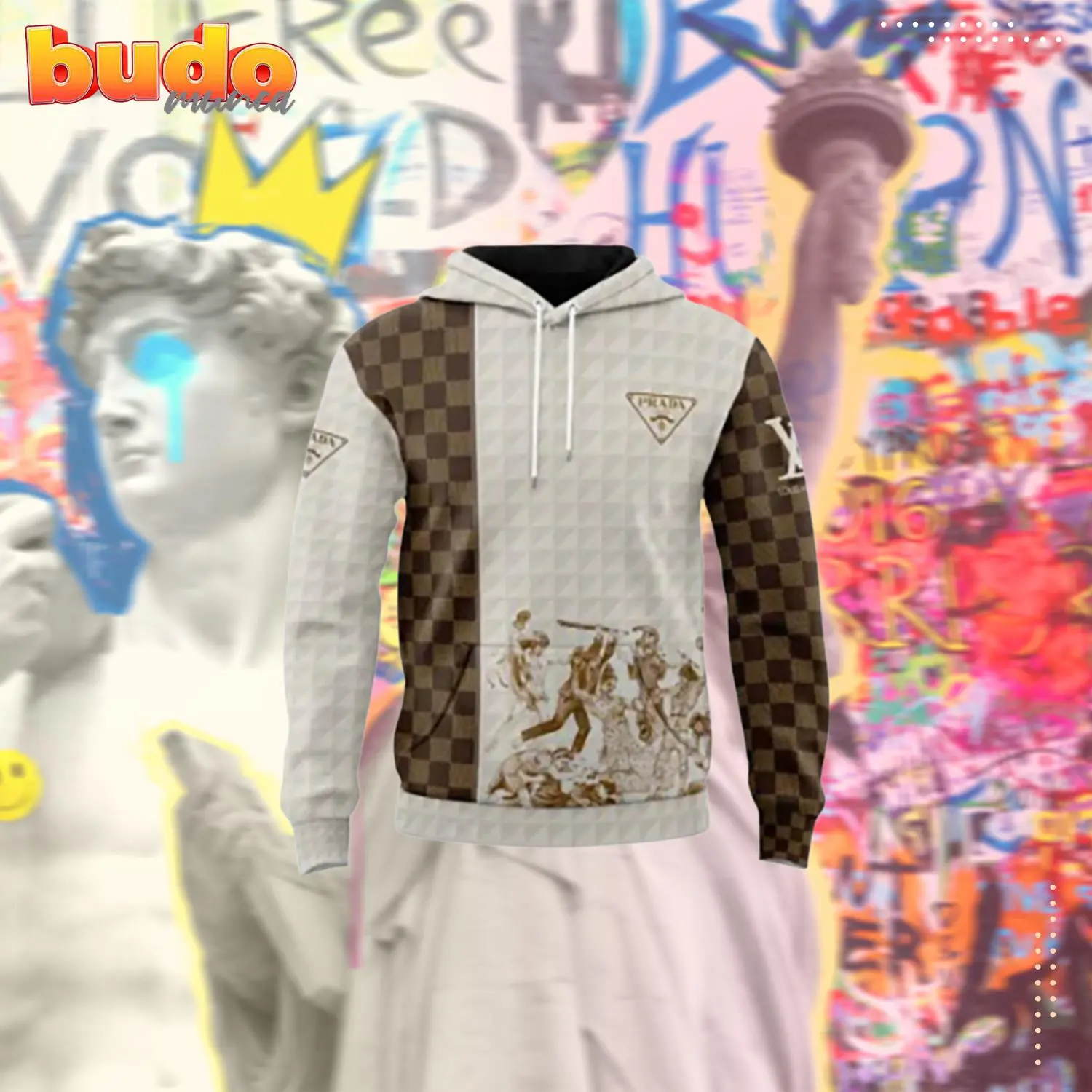 Louis vuitton prada brown light unisex hoodie outfit for men women luxury brand clothing - hot new